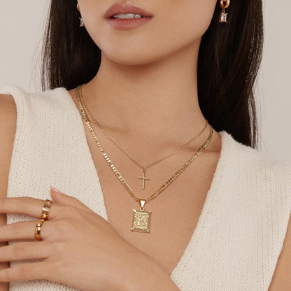 Cross Initial Necklace Set | Gold