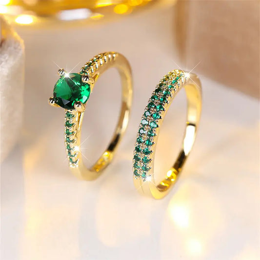 Serena Emerald Duo-ringset | Guld