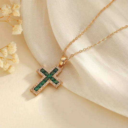 Solene Emerald Cross-halsband | Guld