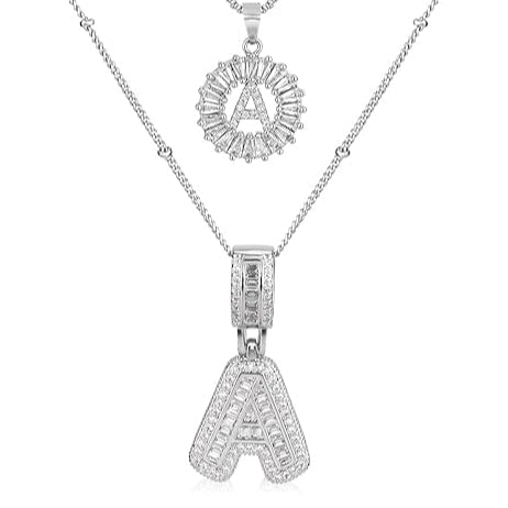 Halsbandsset med pavé-initial | Vitguld