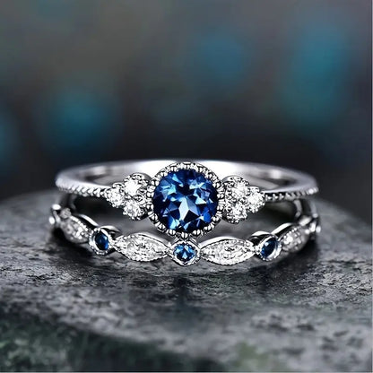 Sapphriel Crown-ringset | Vitguld