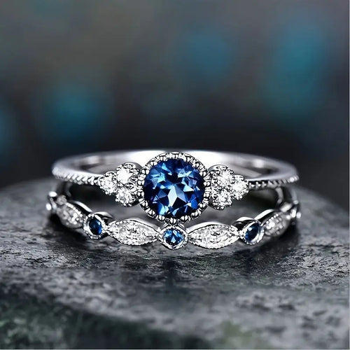 Sapphriel Crown-ringset | Vitguld