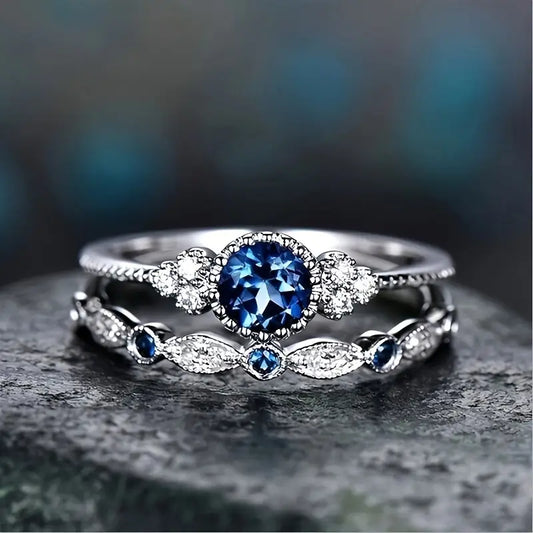 Sapphriel Crown-ringset | Vitguld