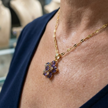 Halsband med ametist och violblomma | Guld