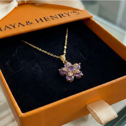 Halsband med ametist och violblomma | Guld
