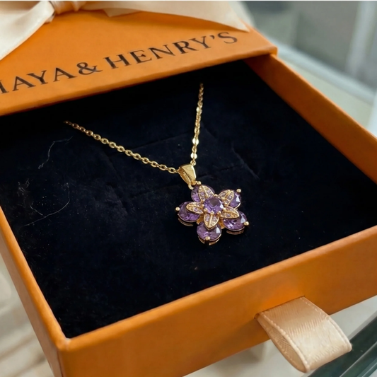 Halsband med ametist och violblomma | Guld