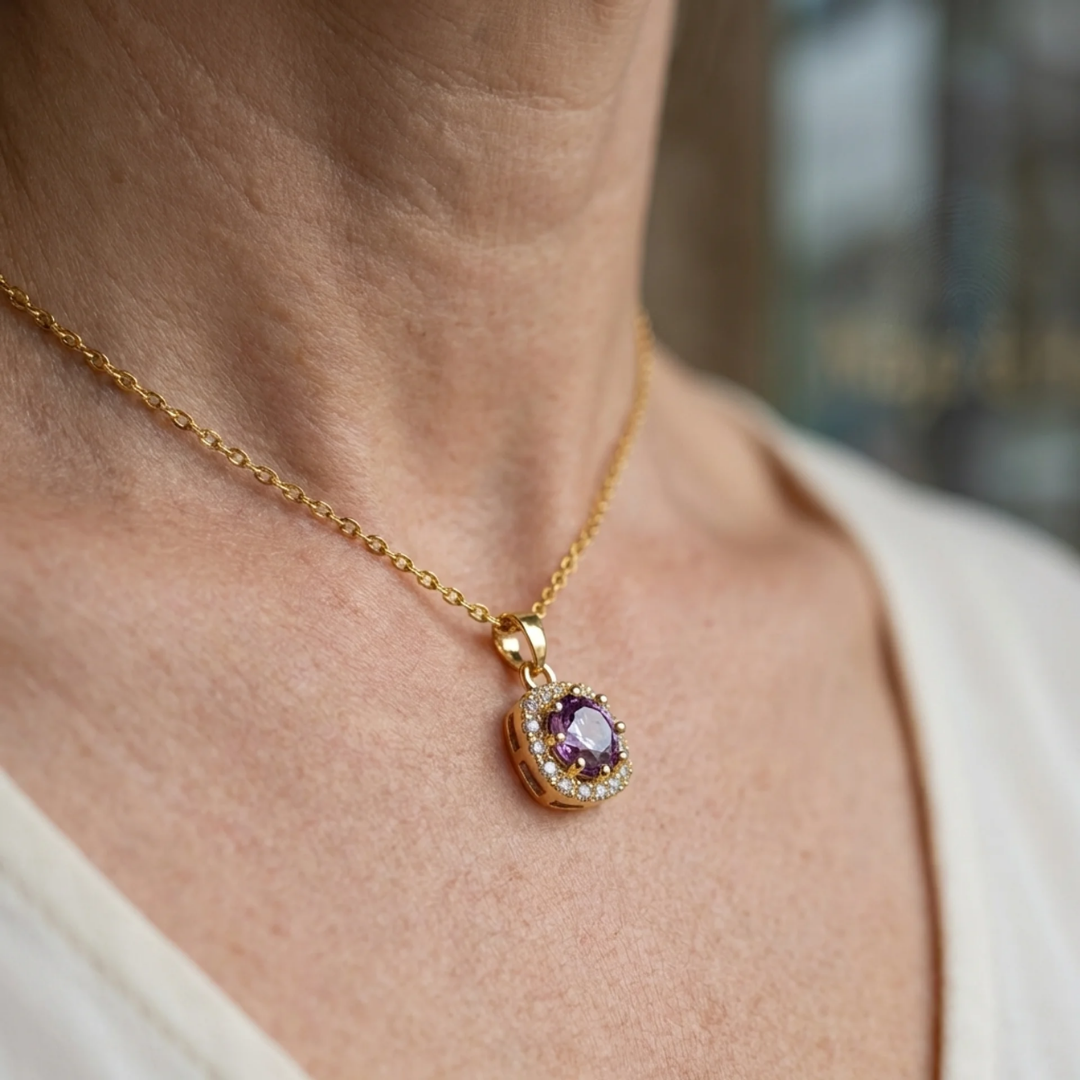 Amethyst Square Pave Necklace | Gold
