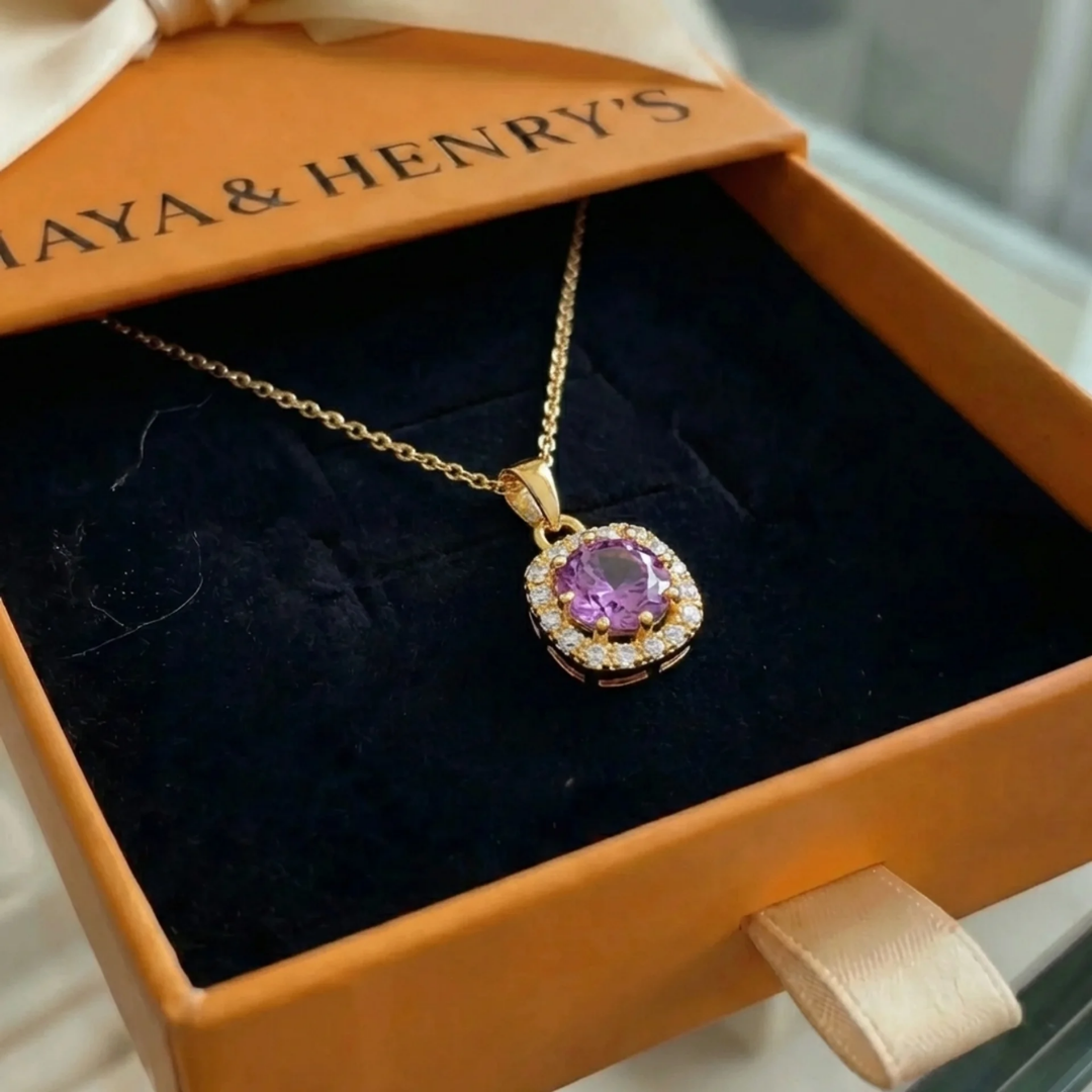 Amethyst Square Pave Necklace | Gold