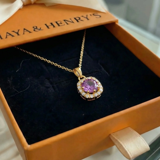 Halsband med ametist och pavéinfattning | Guld