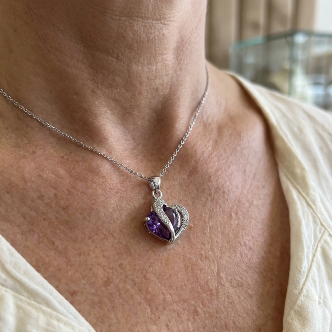 Halsband Amethyst Two Heart | Vitguld