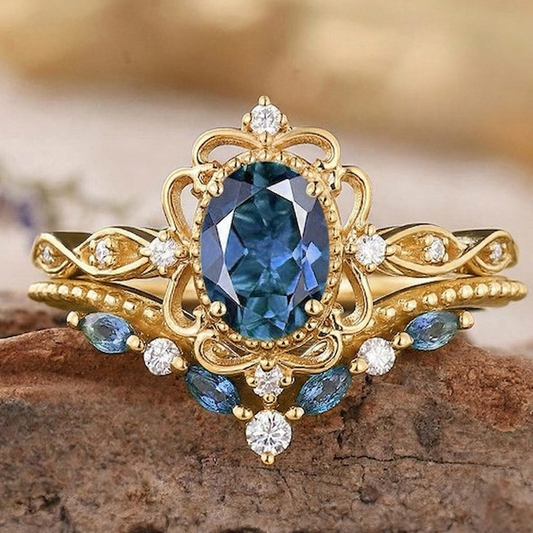 Azelia Sapphire Crown-ringset | Guld