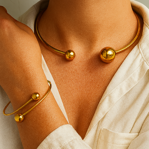 Minimalistiskt Glow-set med halsband och armring | Guld