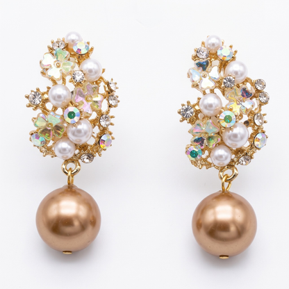 Eleganta blomörhängen med pärlor | Guld