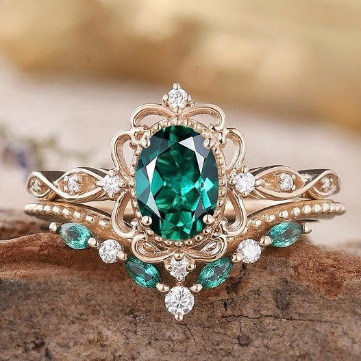 Aurelle Emerald Crown-ringset | Roséguld