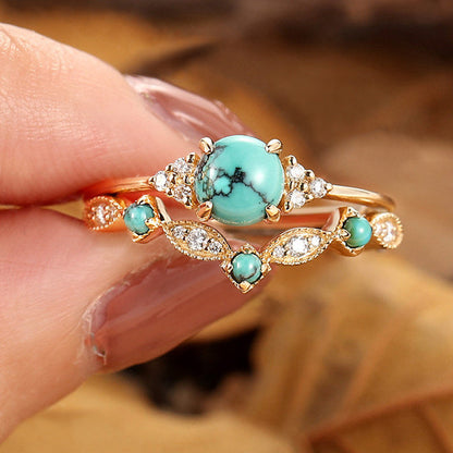 Aureva Turquoise Crown-ringset | Guld