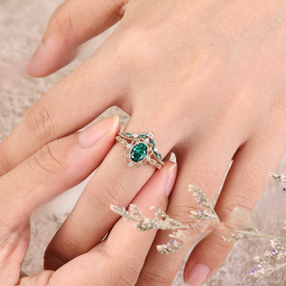 Aurelle Emerald Crown-ringset | Roséguld