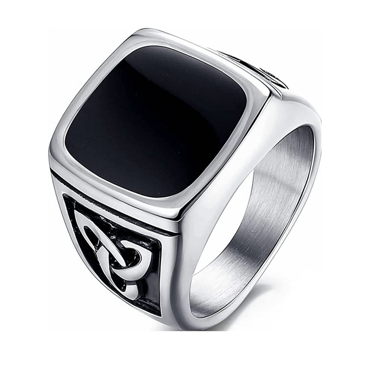 Klackring med svart onyx | Vitguld