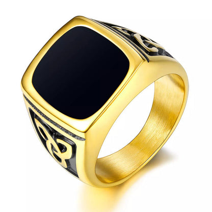 Klackring med svart onyx | Vitguld