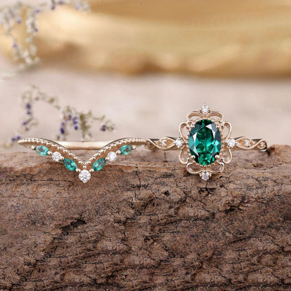 Aurelle Emerald Crown-ringset | Roséguld