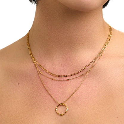 Halsband med tre rader och öppen cirkel | Guld