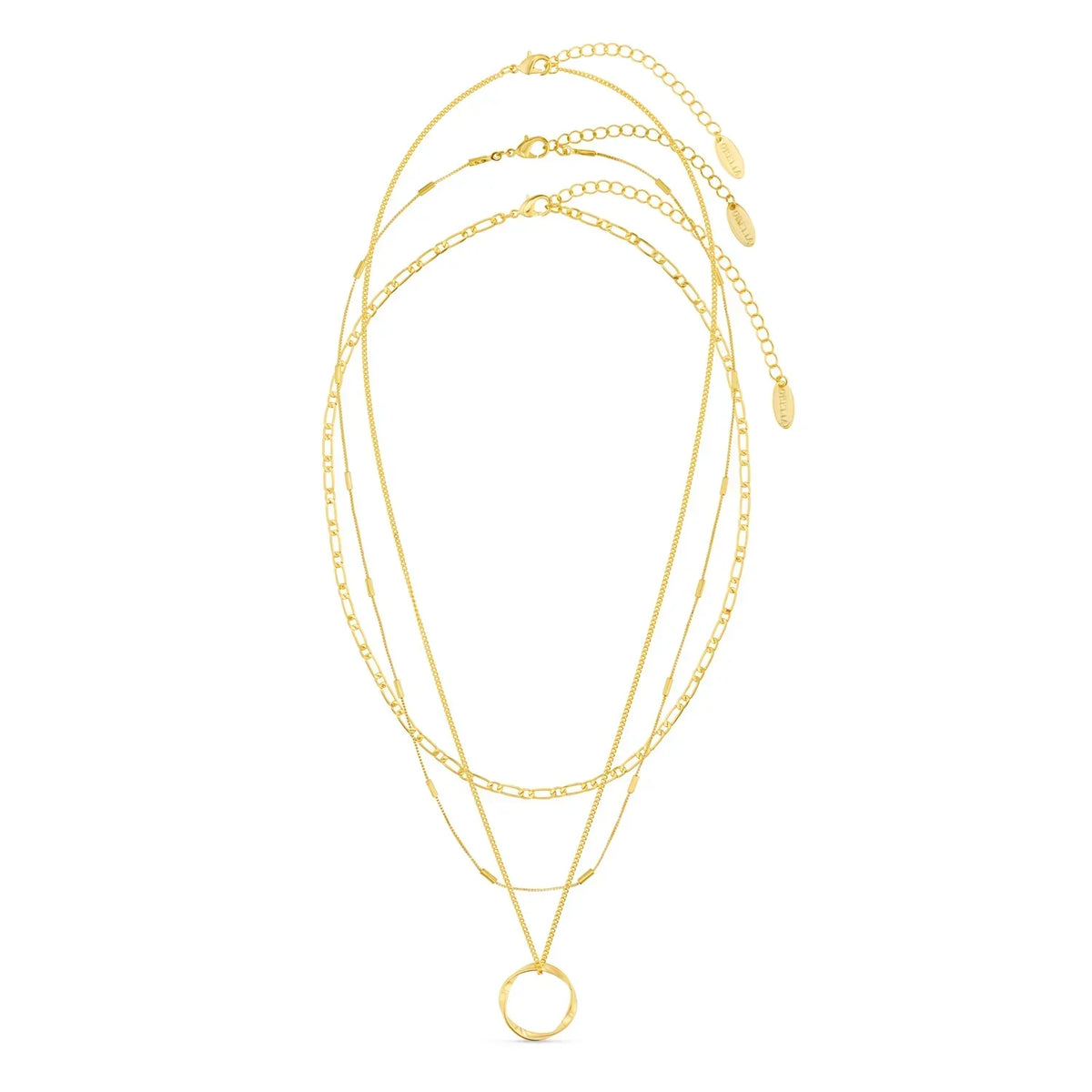 Halsband med tre rader och öppen cirkel | Guld
