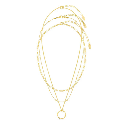Halsband med tre rader och öppen cirkel | Guld