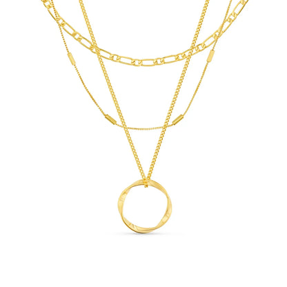 Halsband med tre rader och öppen cirkel | Guld