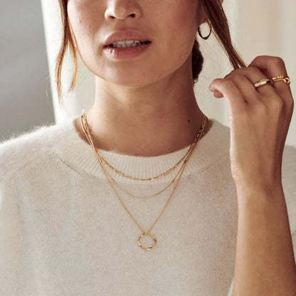 Halsband med tre rader och öppen cirkel | Guld
