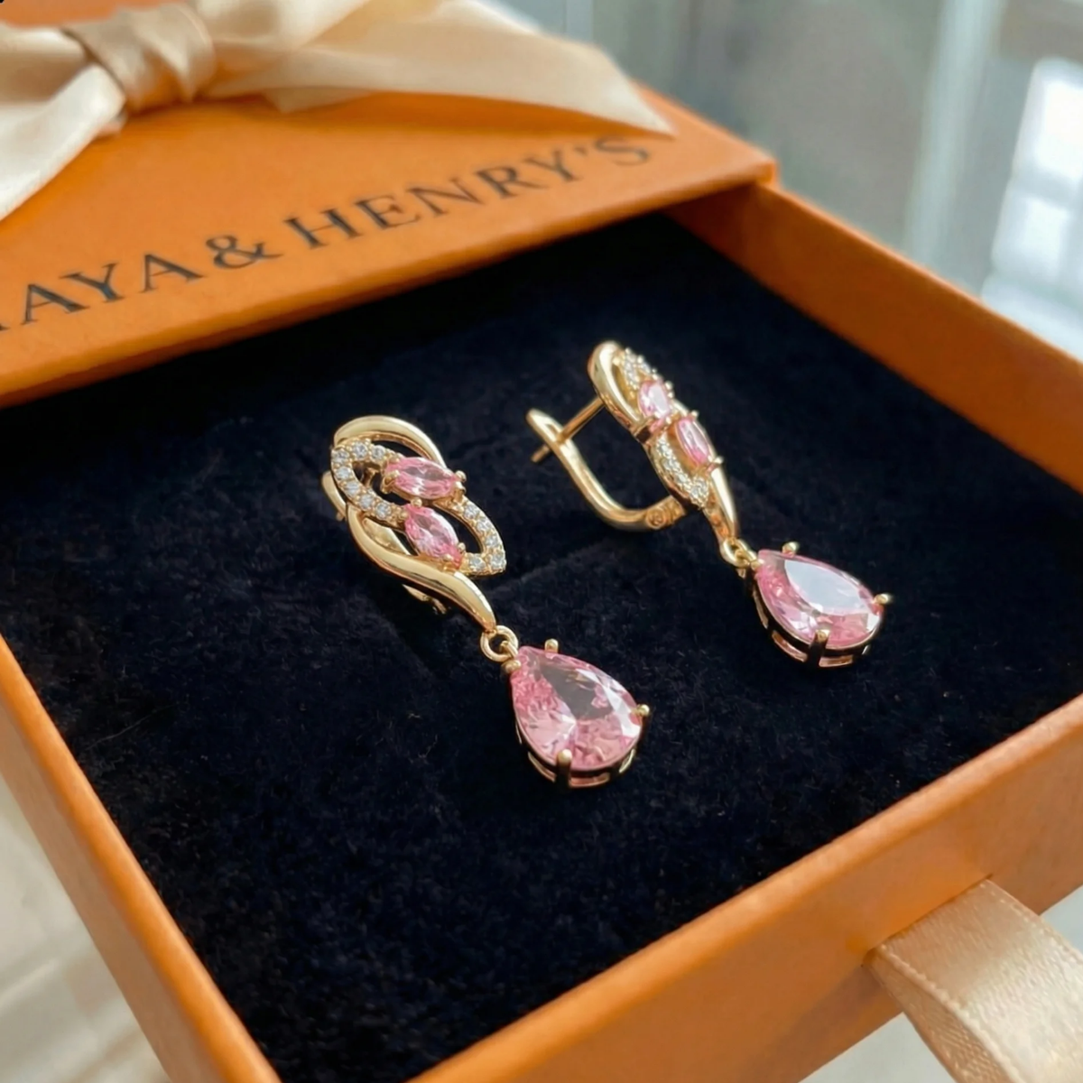 Rosa safir Glimmer droppörhängen | Guld