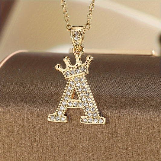 Initialhalsband med krona | Guld