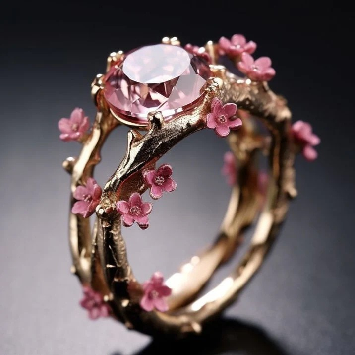 Elegant ring med rosa kristallblomma | Guld