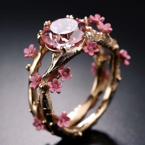 Elegant ring med rosa kristallblomma | Guld