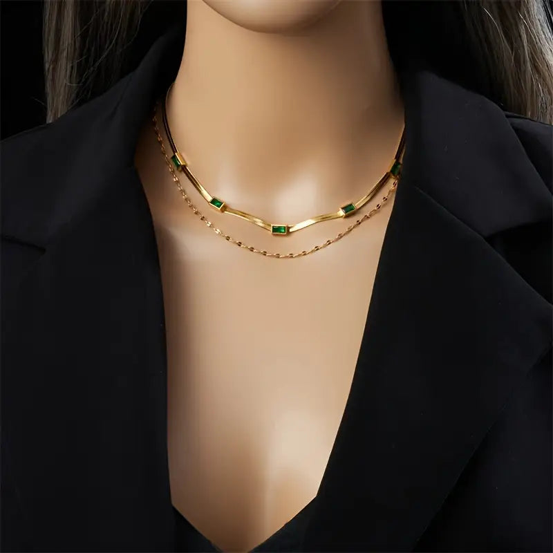 Sorella Gem dubbelt retrohalsband | Guld