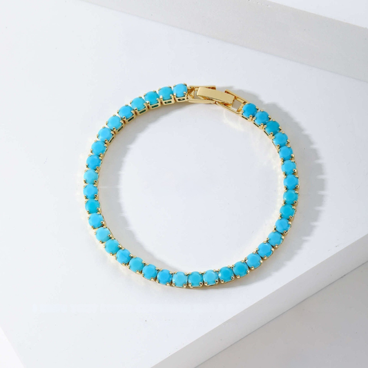 Turkos runt tennisarmband | Guld