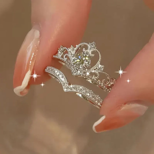 Ring-set Shiny Crown Silver | Vitguld